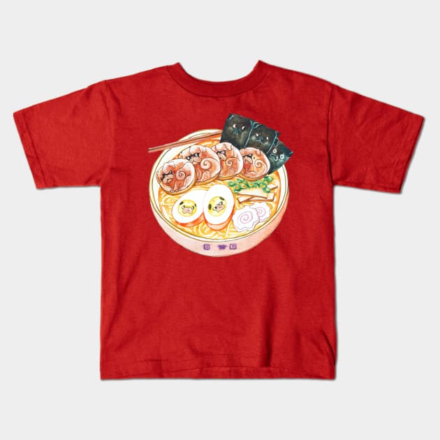 Ramen Pugs Watercolor Kids T-Shirt by huebucket